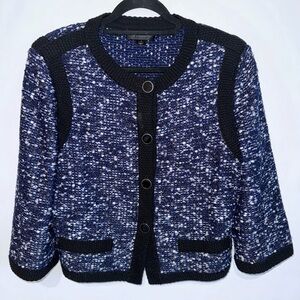 St. John Navy Black Silver Tweed Wool Jacket Size 12